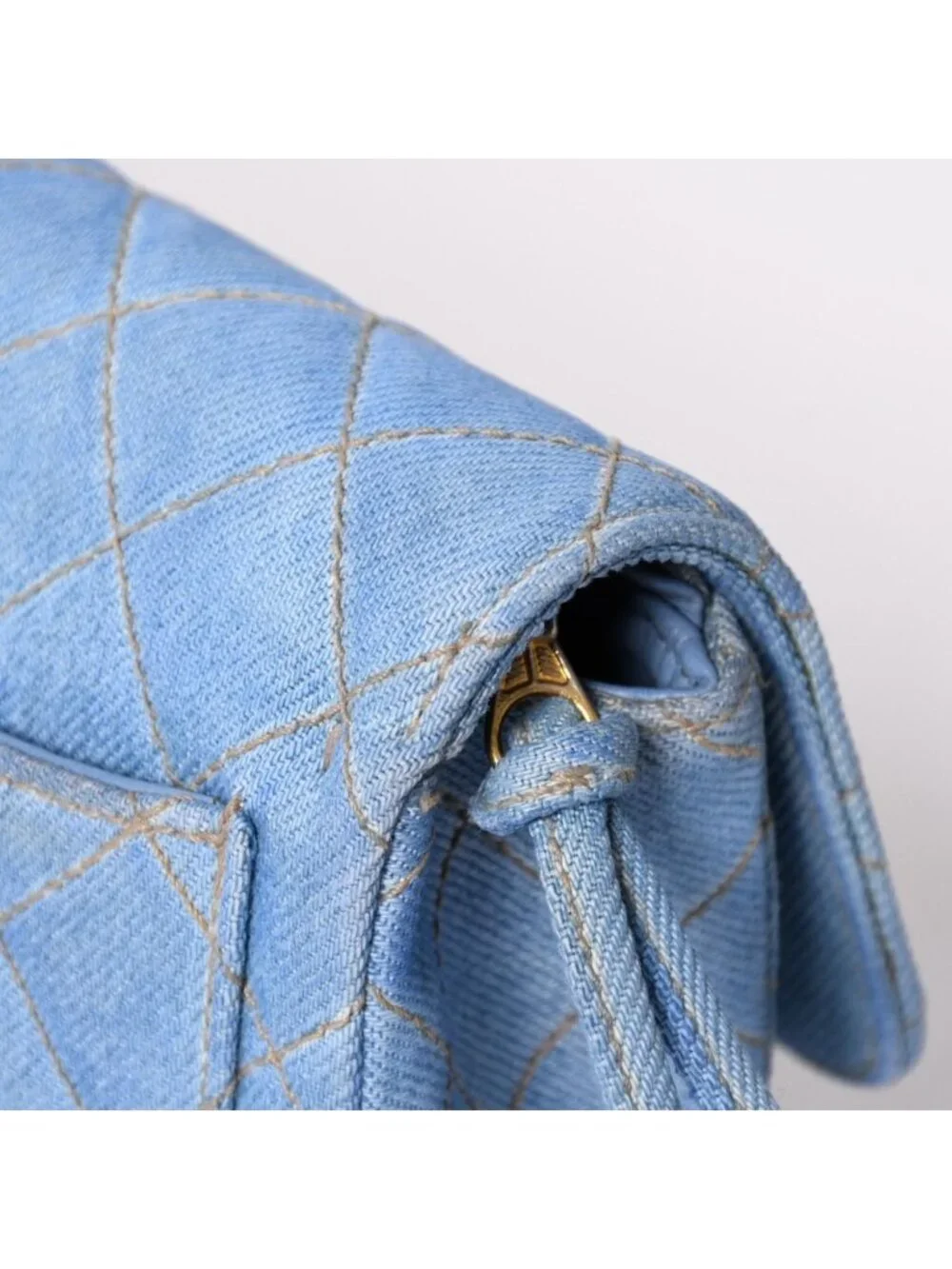 Chanel Quilted Denim Backpack Turnlock Indigo Blue Gold